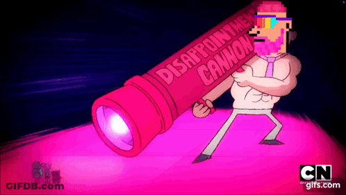 A Cartoon Character Holding A Cannon That Says Disappointment GIF