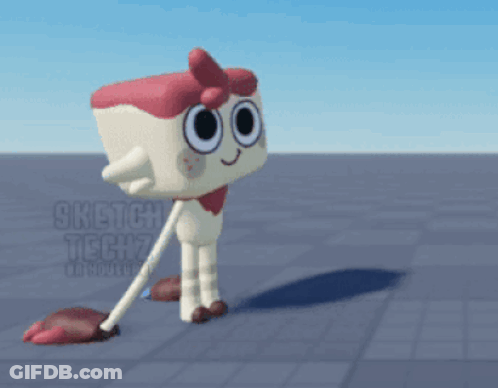 A Cartoon Character Holding A Chocolate Roll With Chopsticks GIF