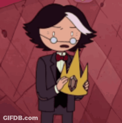 A Cartoon Character Holding A Crown With A Diamond In It GIF
