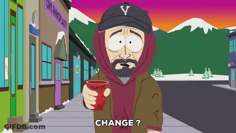 A Cartoon Character Holding A Cup With The Word Change On It GIF