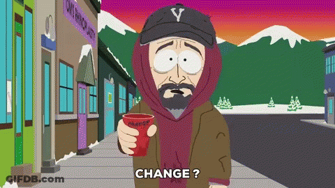 A Cartoon Character Holding A Cup With The Word Change Written On It GIF