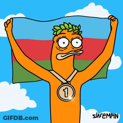 A Cartoon Character Holding A Flag And A Medal That Says 2 GIF