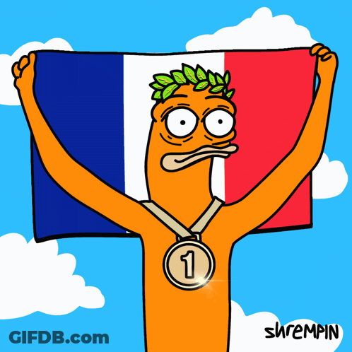 A Cartoon Character Holding A Flag And A Medal With The Number 1 GIF