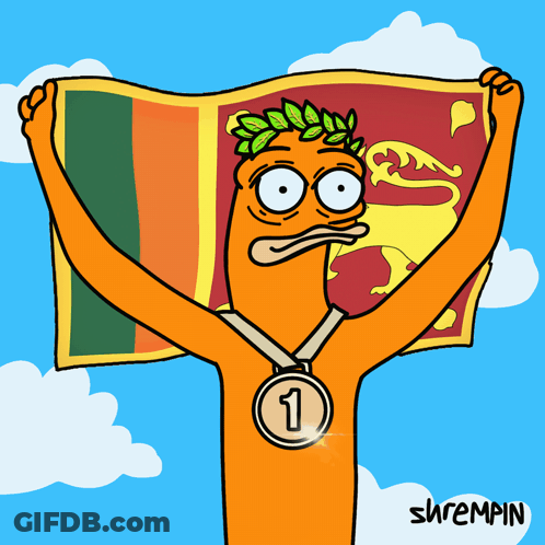 A Cartoon Character Holding A Flag And A Medal With The Number 1 GIF