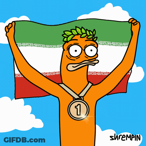A Cartoon Character Holding A Flag And A Medal With The Number 3 GIF