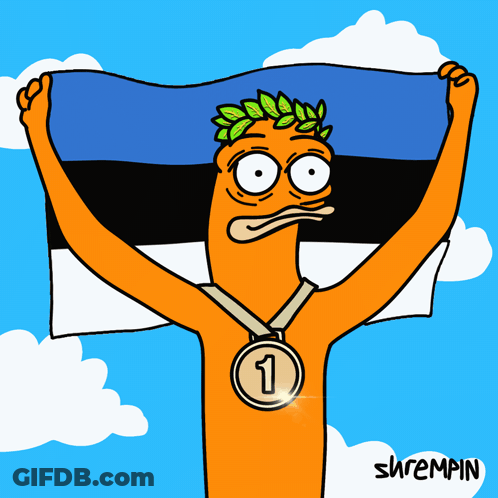 A Cartoon Character Holding A Flag And A Medal With The Number 3 GIF