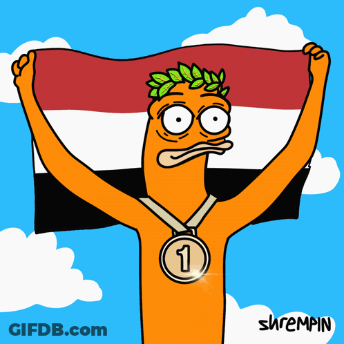 A Cartoon Character Holding A Flag And A Medal With The Number 3 GIF