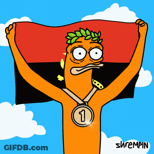 A Cartoon Character Holding A Flag And A Medal With The Number 3 GIF