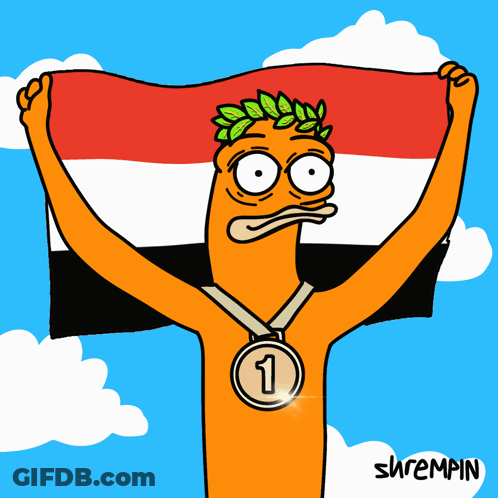 A Cartoon Character Holding A Flag And A Medal With The Number 3 GIF