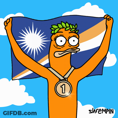 A Cartoon Character Holding A Flag And A Medal With The Number One On It GIF