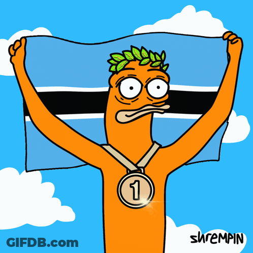A Cartoon Character Holding A Flag And A Medal With The Number Three On It GIF