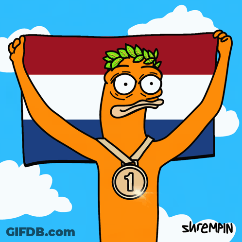A Cartoon Character Holding A Flag With A Medal Around His Neck That Says 3 GIF