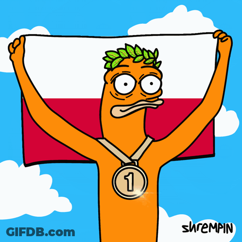 A Cartoon Character Holding A Flag With A Medal Around His Neck With The Number 3 On It GIF