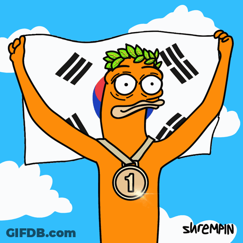 A Cartoon Character Holding A Flag With A Medal Around His Neck With The Number 3 GIF