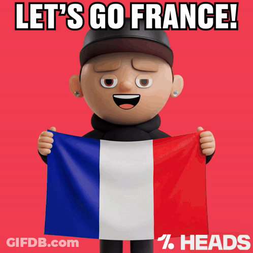 A Cartoon Character Holding A Flag With The Words Let 'S Go France Below Him GIF