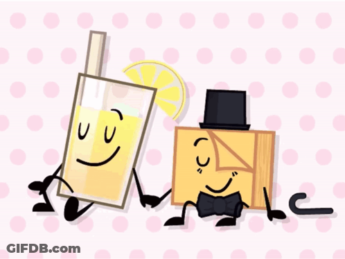 A Cartoon Character Holding A Glass Of Lemonade Next To Another Character GIF