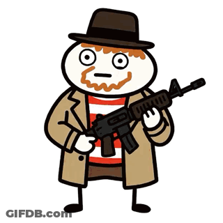 A Cartoon Character Holding A Gun And Wearing A Trench Coat GIF