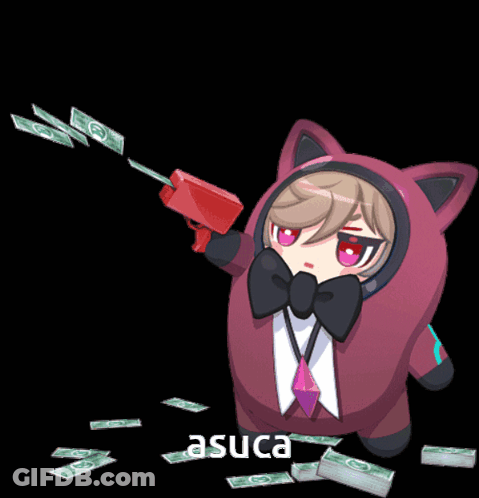 A Cartoon Character Holding A Gun With The Word Asuca Below GIF