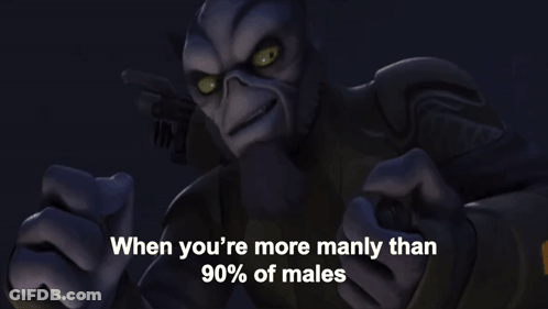 A Cartoon Character Holding A Gun With The Words When You 'Re More Manly Than 90 % Of Males GIF