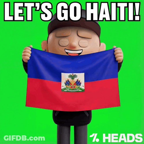A Cartoon Character Holding A Haiti Flag With The Words Let 'S Go Haiti Below Him GIF