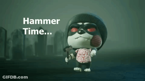 A Cartoon Character Holding A Hammer With The Words " Hammer Time " Above Him GIF