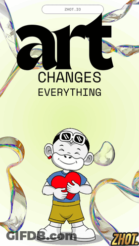 A Cartoon Character Holding A Heart With The Words Art Changes Everything On The Top GIF