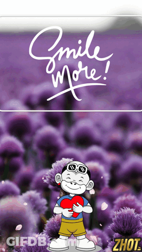 A Cartoon Character Holding A Heart With The Words Smile More Below Him GIF