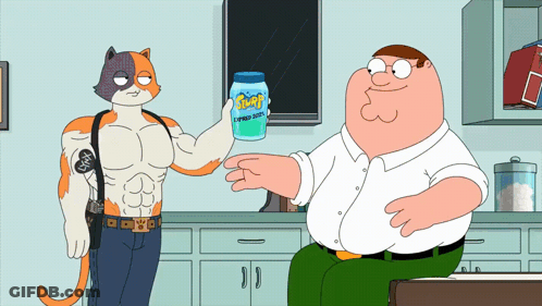 A Cartoon Character Holding A Jar That Says ' Snot ' On It GIF