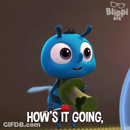 A Cartoon Character Holding A Lollipop And A Top Hat With The Words How 'S It Going GIF