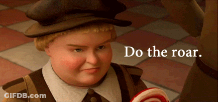 A Cartoon Character Holding A Lollipop With The Words Do The Roar On The Bottom GIF