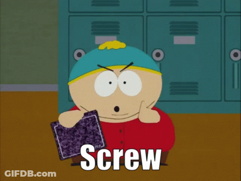 A Cartoon Character Holding A Notebook With The Words Screw You Guys Written Below Him GIF