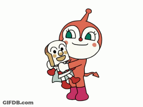 A Cartoon Character Holding A Piece Of Bread In Her Arms GIF