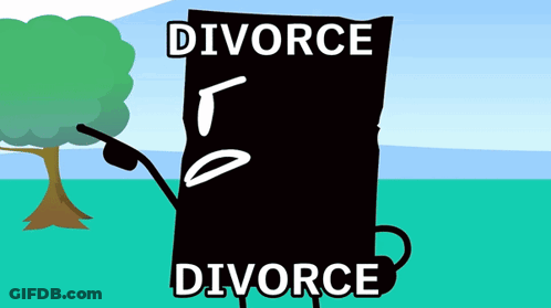 A Cartoon Character Holding A Piece Of Paper That Says Divorce GIF