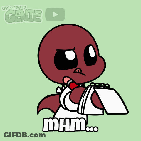 A Cartoon Character Holding A Piece Of Paper That Says Mhm On It GIF