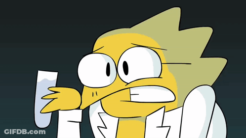 A Cartoon Character Holding A Piece Of Paper With The Letter E On It GIF