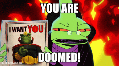 A Cartoon Character Holding A Poster That Says " I Want You " GIF