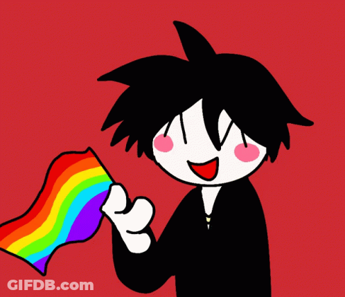 A Cartoon Character Holding A Rainbow Flag GIF