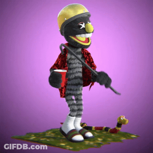 A Cartoon Character Holding A Red Cup And A Snake GIF