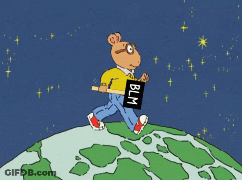 A Cartoon Character Holding A Sign That Says Blm On It GIF