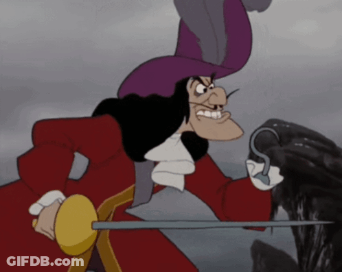 A Cartoon Character Holding A Sword And A Hook GIF