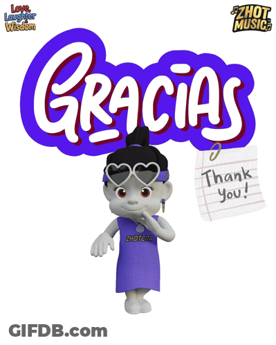 A Cartoon Character Holding A Thank You Note In Front Of A Sign That Says Gracias GIF