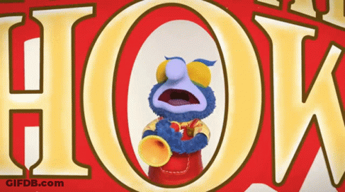 A Cartoon Character Holding A Trumpet In Front Of The Word How GIF