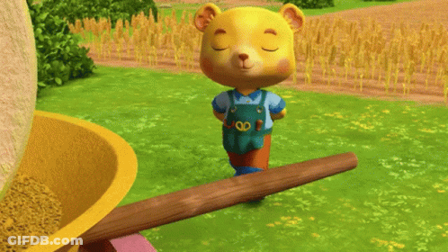 A Cartoon Character Holding A Wooden Stick And Wearing Blue Boots GIF