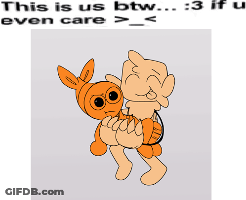 A Cartoon Character Holding Another Cartoon Character With The Caption " This Is Us Btw ... 3 If U Even Care " GIF