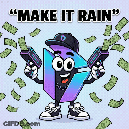 A Cartoon Character Holding Two Guns In Front Of A Quote That Says " Make It Rain " GIF