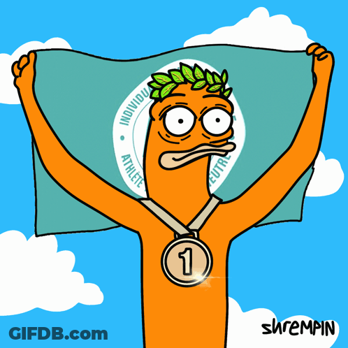 A Cartoon Character Holding Up A Flag That Says Individual Athlete On It GIF