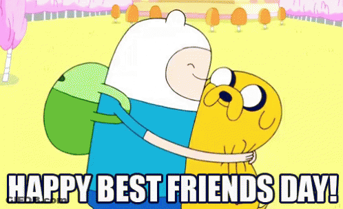 A Cartoon Character Hugging Another Cartoon Character With The Words Happy Best Friends Day GIF