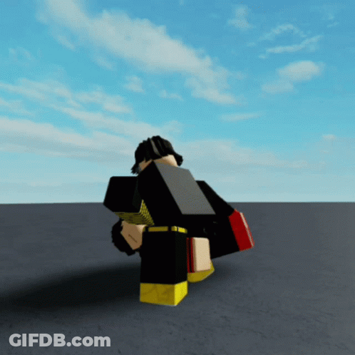 A Cartoon Character In A Black And Yellow Outfit Is Standing On A Gray Surface GIF