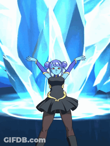 A Cartoon Character In A Black Dress Is Standing In Front Of A Blue Wall GIF