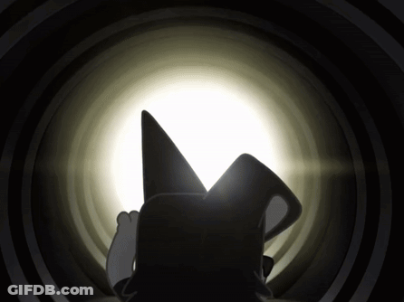 A Cartoon Character In A Black Hat Is Laying Down In A Dark Tunnel GIF